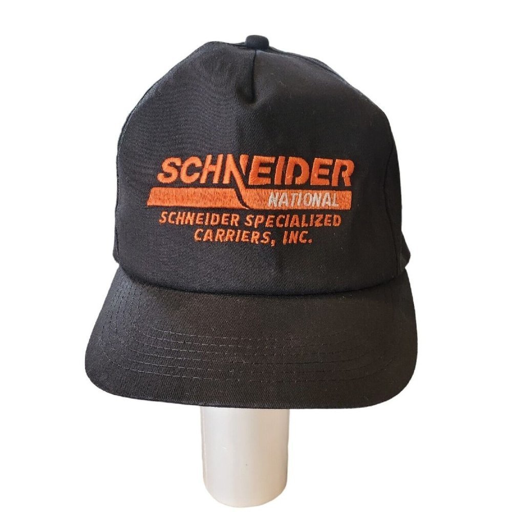 Vintage 90s Schneider Carrier Black Embroidered Snapback Baseball Hat Adjustable